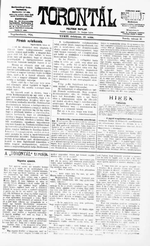 Torontál, 33. évf. 1904. február 10. 32. sz.