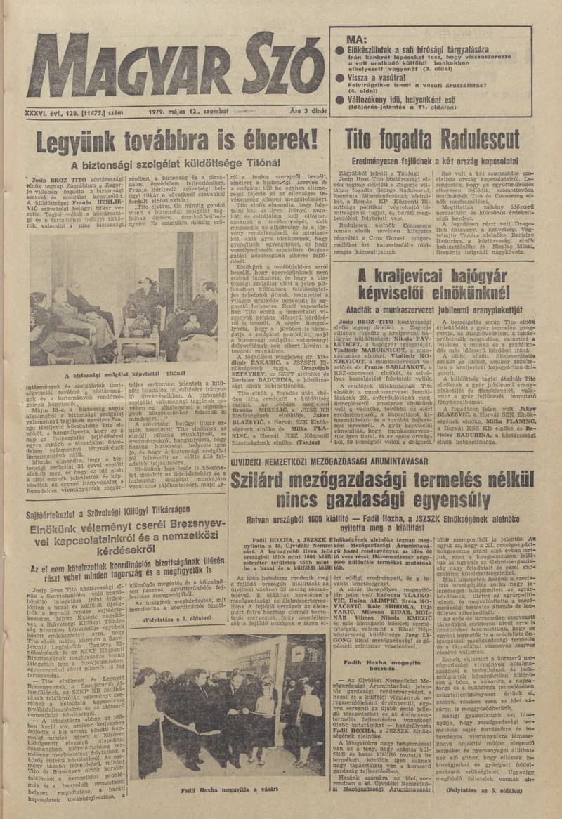 Magyar Szó, 36. évf. 1979. május 12. 128. sz. 1–24. oldal