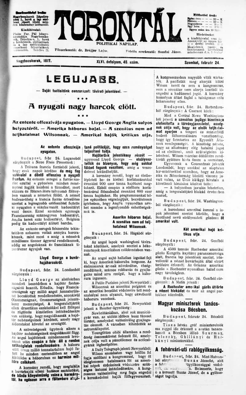 Torontál, 46. évf. 1917. február 24. 45. sz.