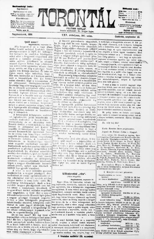 Torontál, 25. évf. 1896. szeptember 10. 207. sz.