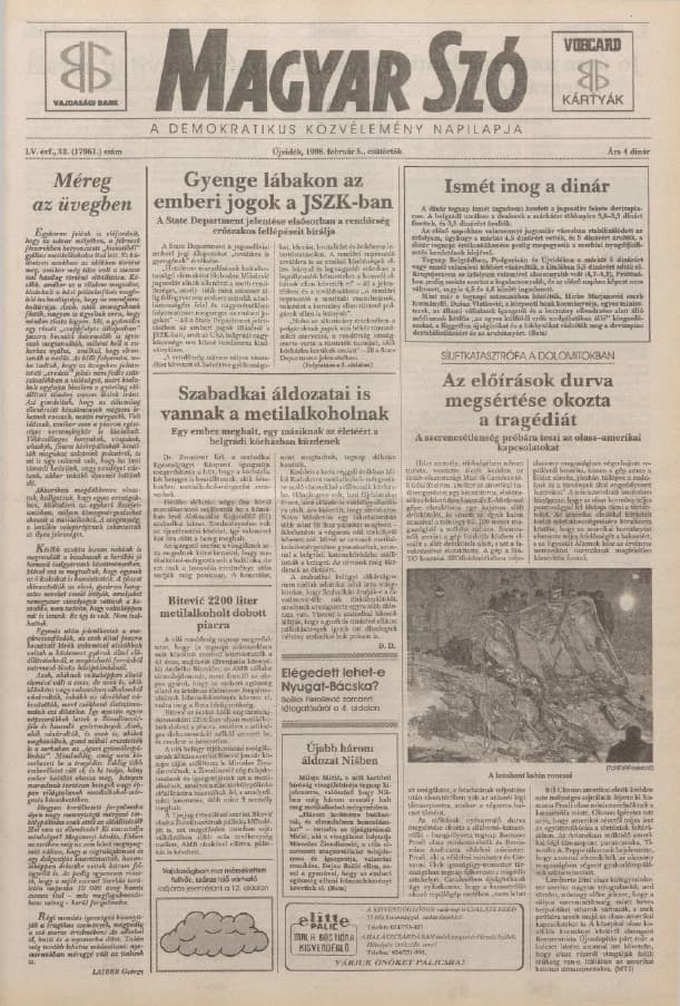 Magyar Szó, 55. évf. 1998. február 5. 32. sz. 1–16. oldal