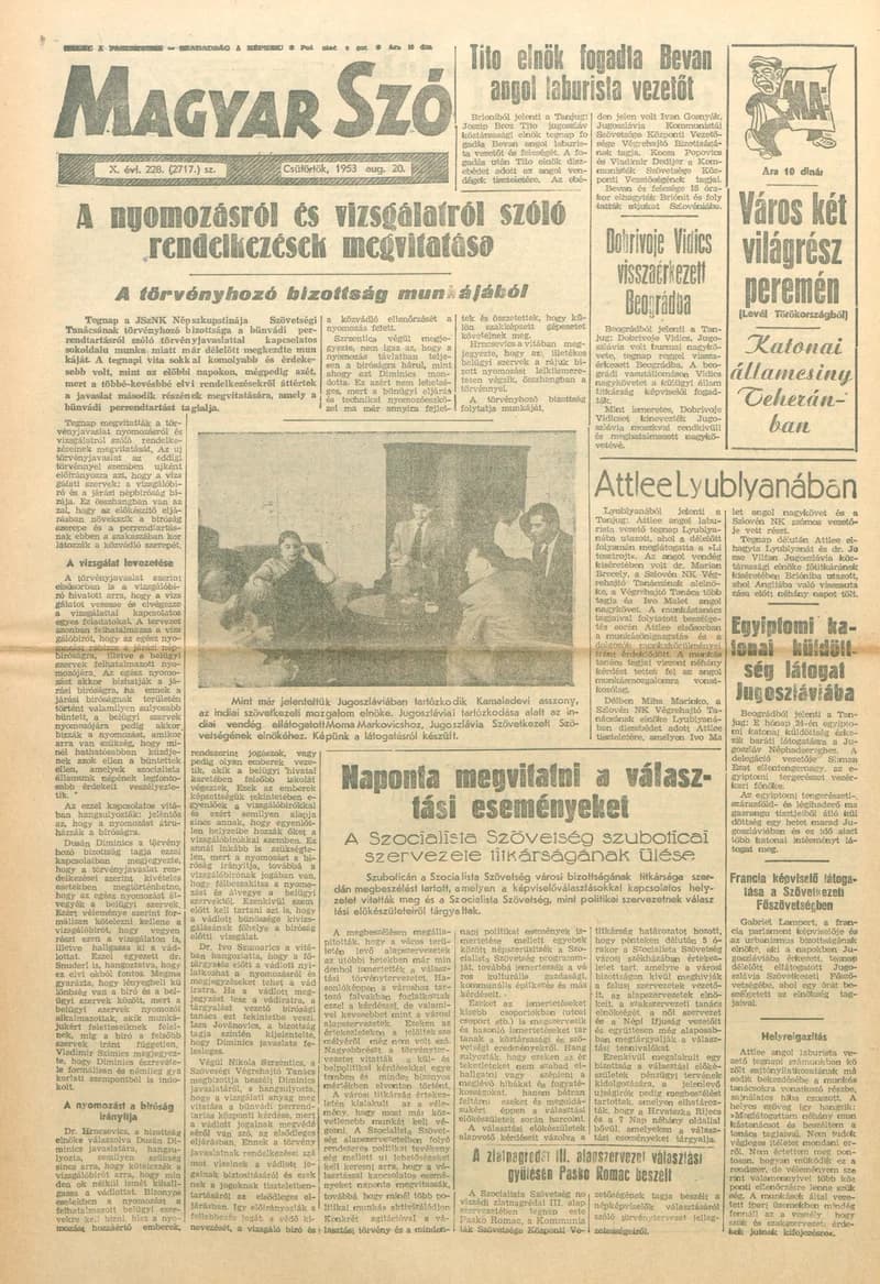 Magyar Szó, 10. évf. 1953. augusztus 20. 228. sz. 1–6. oldal