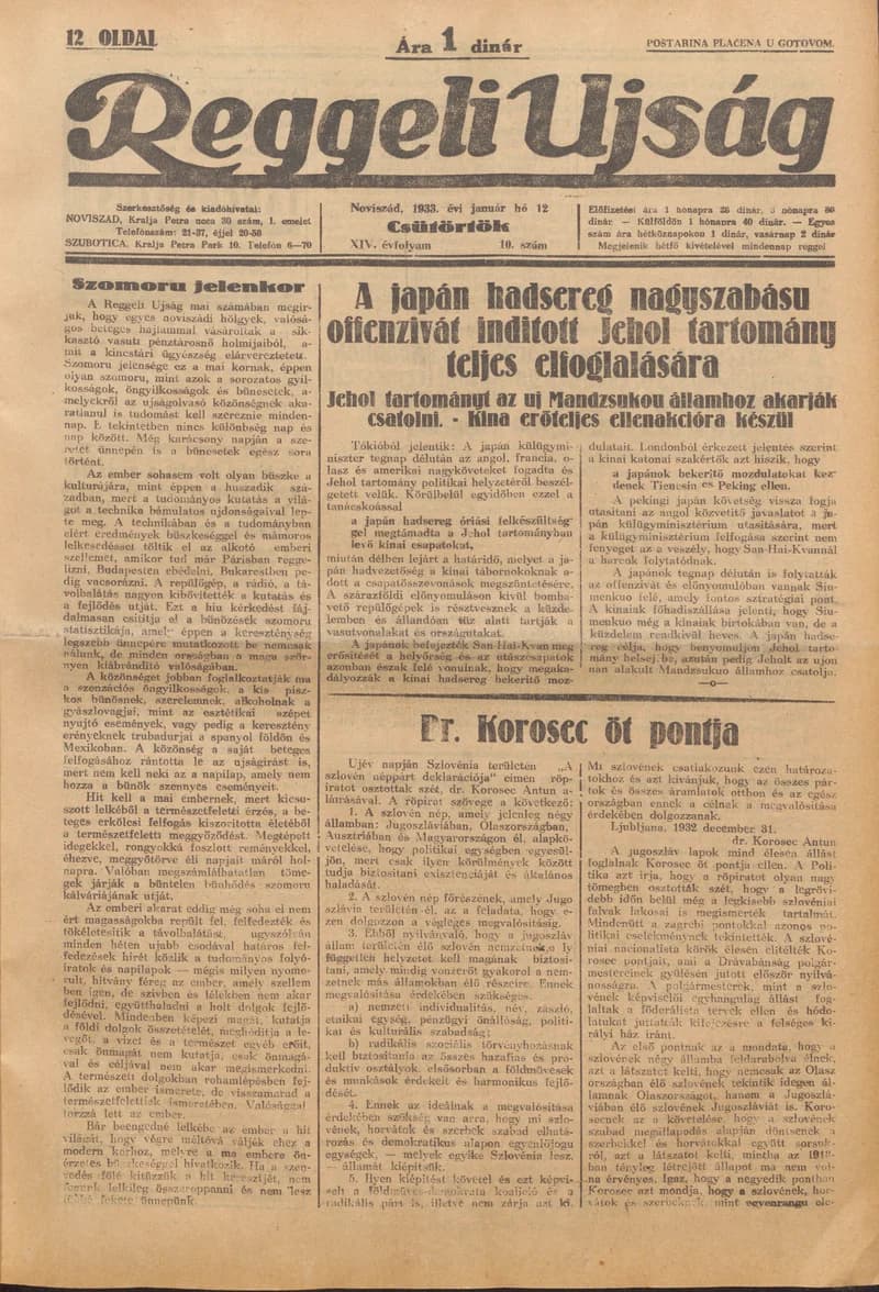 Reggeli Újság, 14. évf. 1933. január 12. 10. sz.