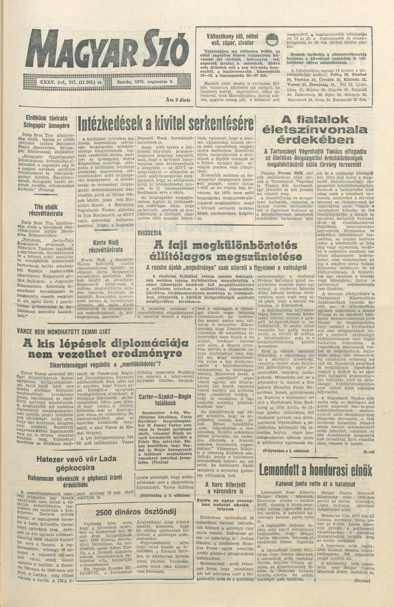 Magyar Szó, 35. évf. 1978. augusztus 9. 217. sz. 1–16. oldal