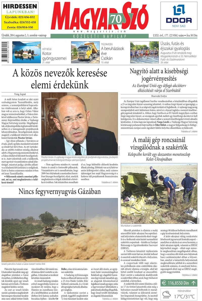 Magyar Szó, 71. évf. 2014. augusztus 2. – 3. 177. sz. 1–32. oldal