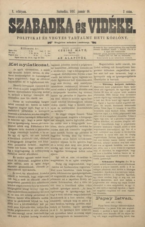 Szabadka és vidéke II, 5. évf. 1897. január 10. 2. sz.