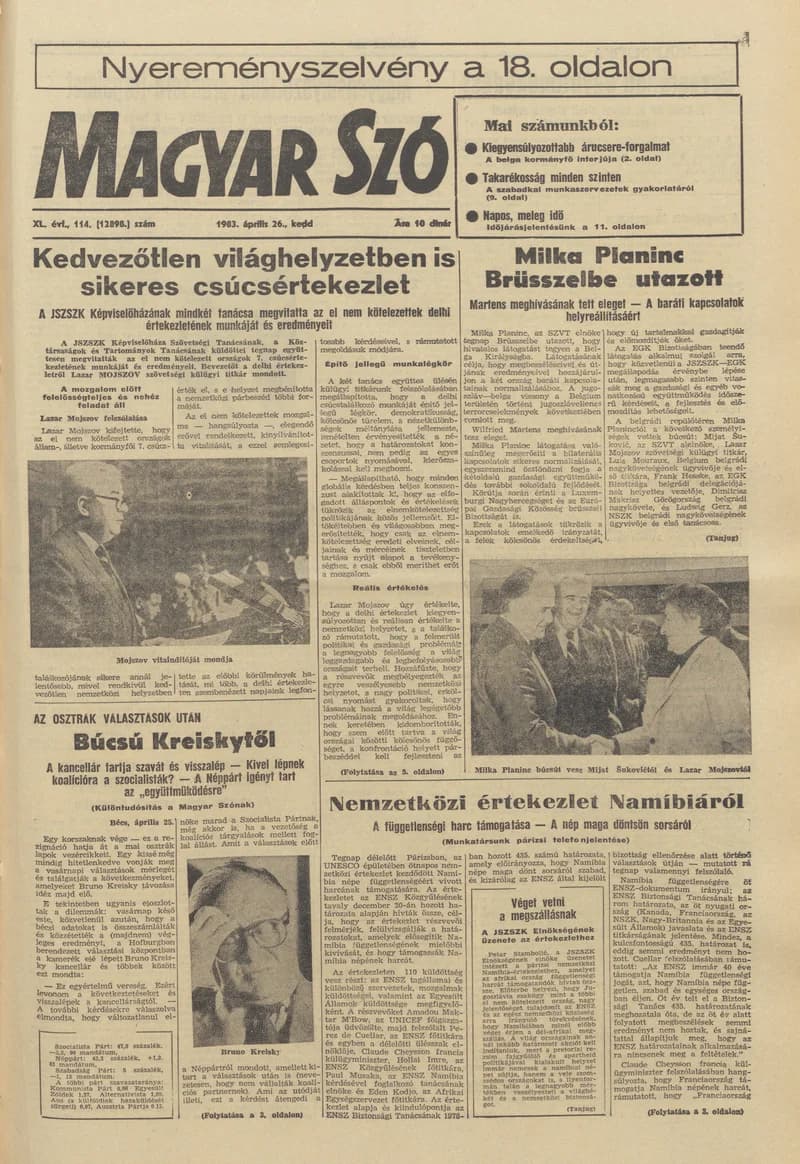 Magyar Szó, 40. évf. 1983. április 26. 114. sz. 1–20. oldal