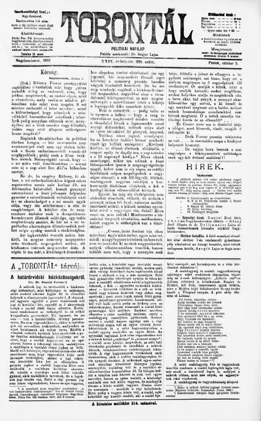 Torontál, 29. évf. 1900. október 5. 228. sz.