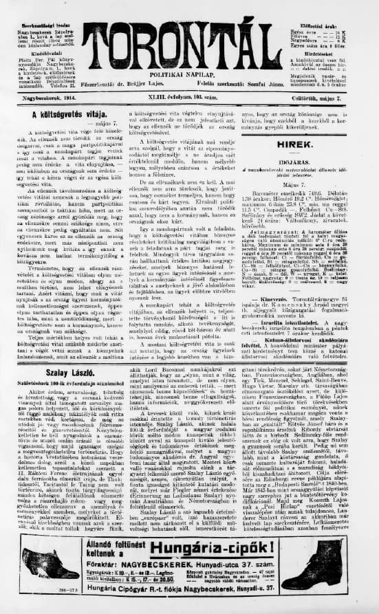 Torontál, 43. évf. 1914. május 7. 103. sz.
