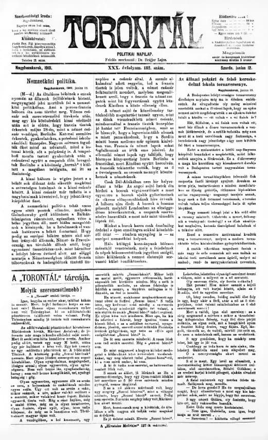 Torontál, 30. évf. 1901. június 12. 132. sz.