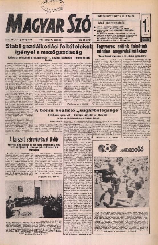 Magyar Szó, 43. évf. 1986. június 7. 154. sz. 1–24. oldal