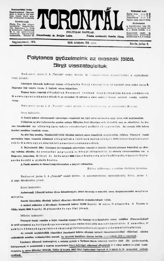 Torontál, 44. évf. 1915. június 2. 124. sz.