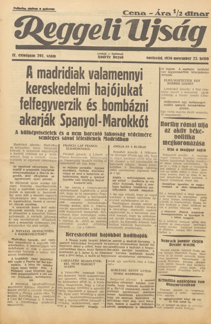 Reggeli Újság, 17. évf. 1936. november 23. 292. sz.