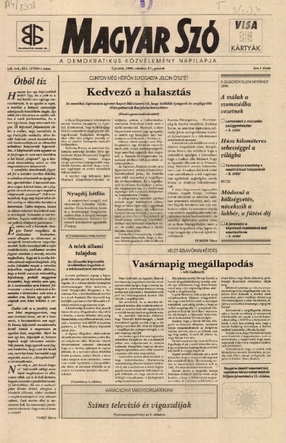 Magyar Szó, 52. évf. 1995. október 27. 251. sz. 1–16. oldal