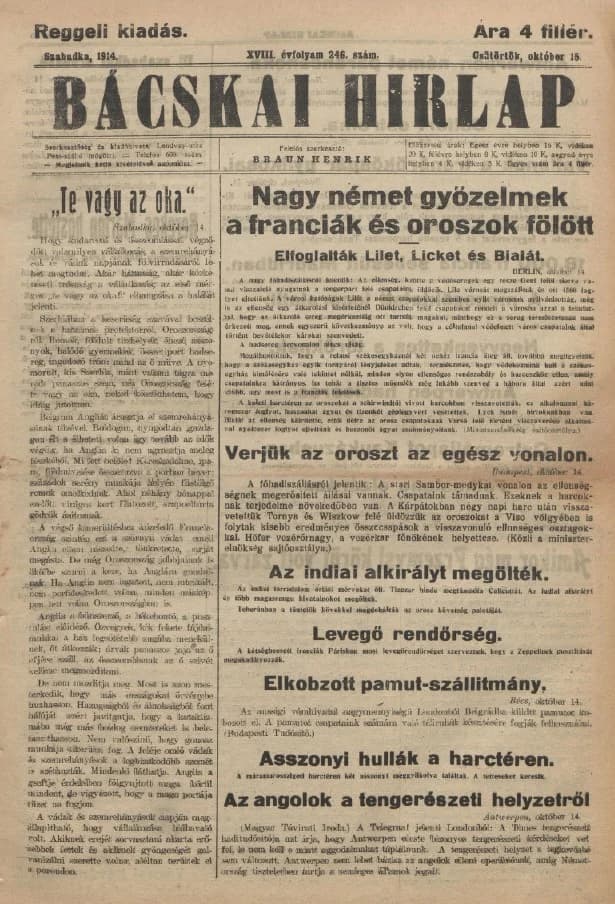 Bácskai Hirlap, 18. évf. 1914. október 15. 246. sz.