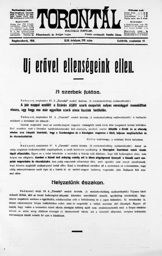 Torontál, 43. évf. 1914. szeptember 17. 210. sz.