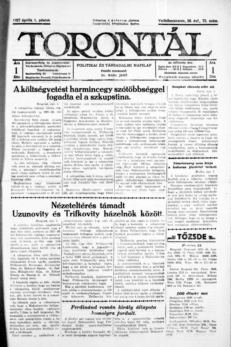 Torontál, 56. évf. 1927. április 1. 75. sz.