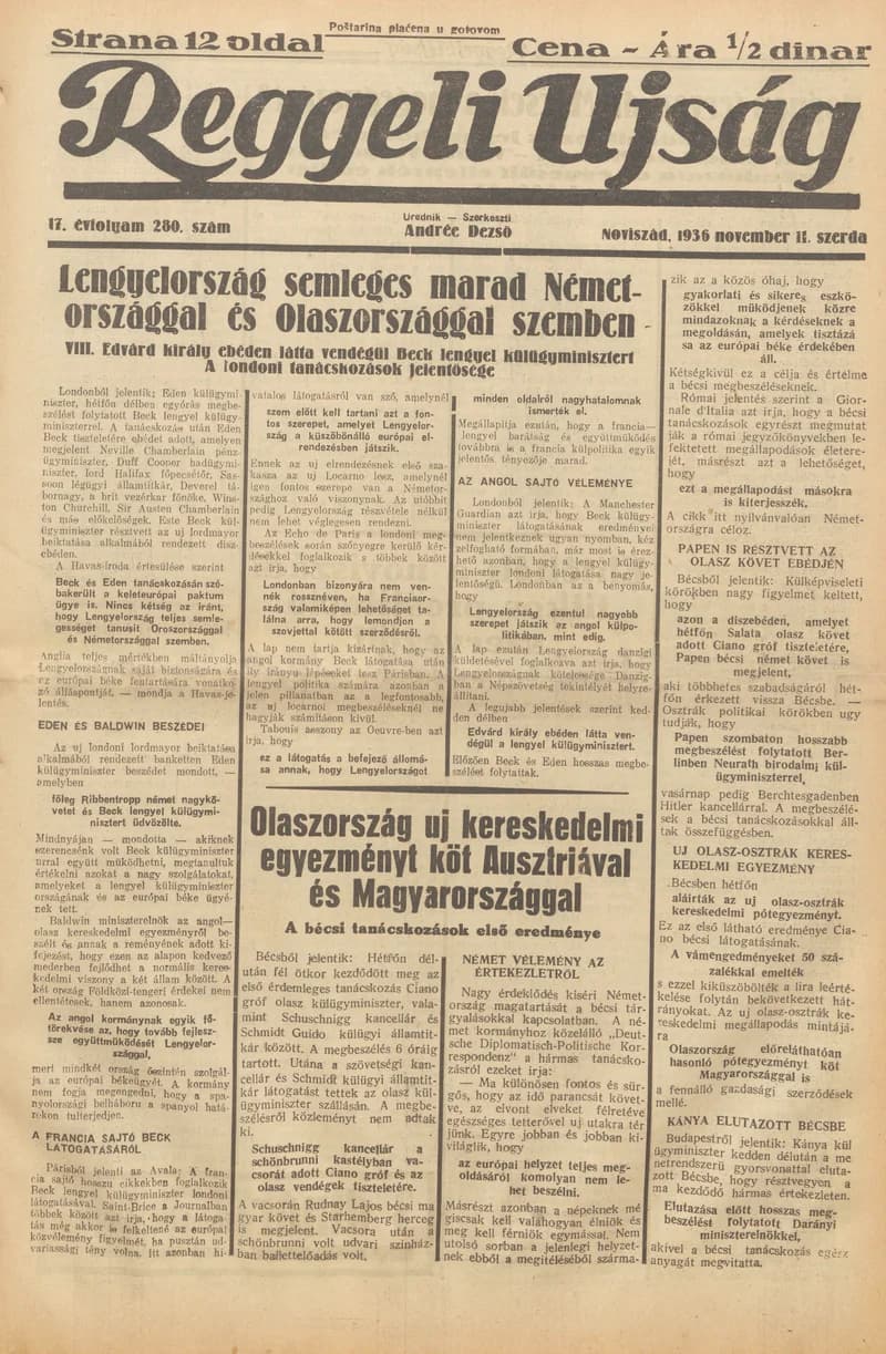 Reggeli Újság, 17. évf. 1936. november 11. 280. sz.