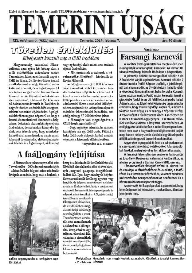 Temerini Újság, 19. évf. 2013. február 7. 6. sz.