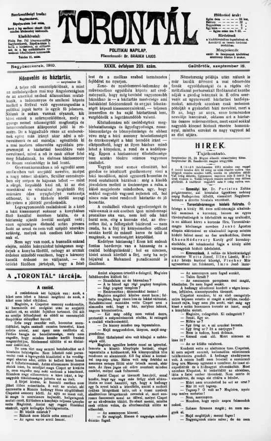 Torontál, 39. évf. 1910. szeptember 15. 209. sz.