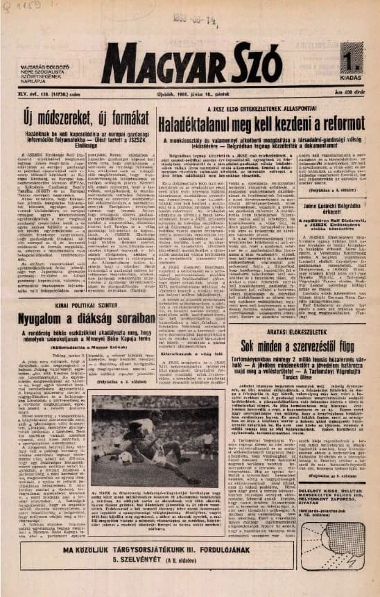 Magyar Szó, 45. évf. 1988. június 10. 158. sz. 1–24. oldal