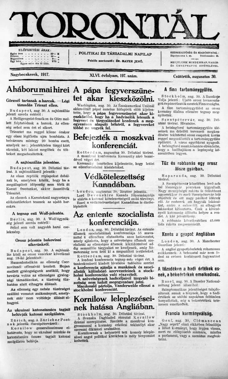 Torontál, 46. évf. 1917. augusztus 27. 194. sz.