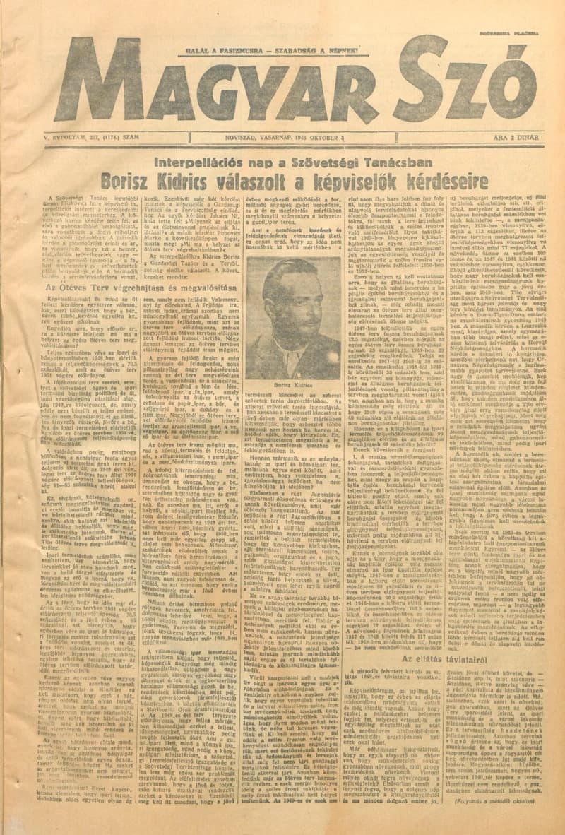 Magyar Szó, 5. évf. 1948. október 3. 237. sz. 1–6. oldal