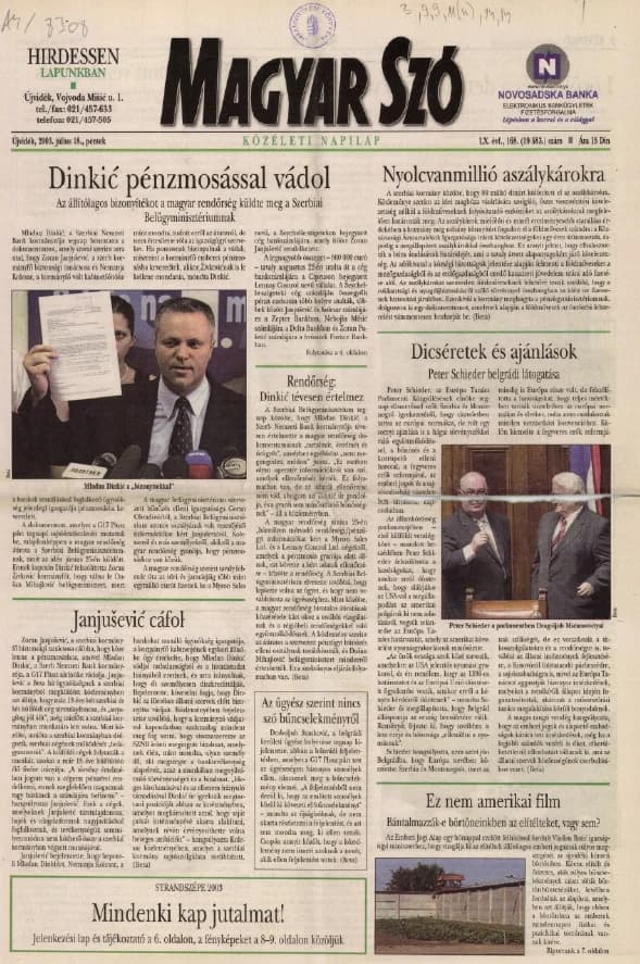 Magyar Szó, 60. évf. 2003. július 18. 168. sz. 1–16. oldal