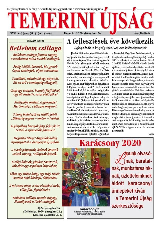 Temerini Újság, 26. évf. 2020. december 24. 51. sz.