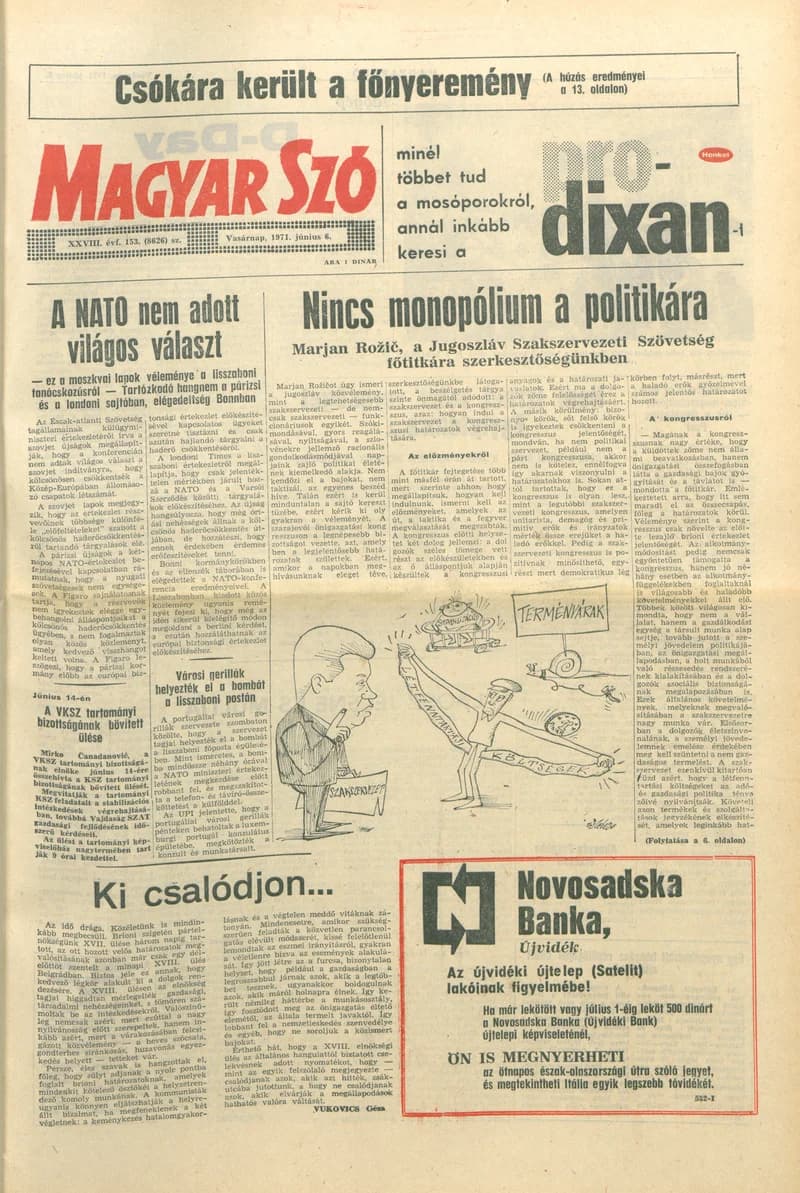 Magyar Szó, 28. évf. 1971. június 6. 153. sz. 1–32. oldal