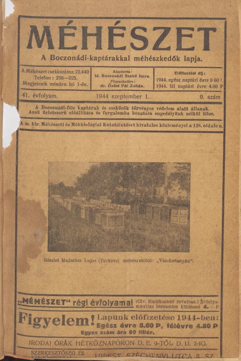 Méhészet, 41. évf. 1944. szeptember 1. 9. sz.