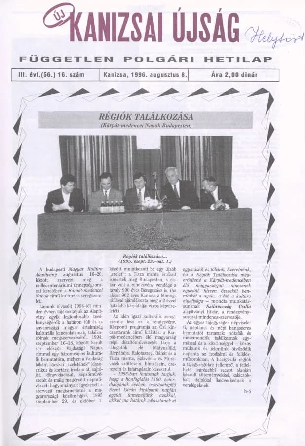 Új Kanizsai Újság, 3. évf. 1996. augusztus 8. 16. sz.