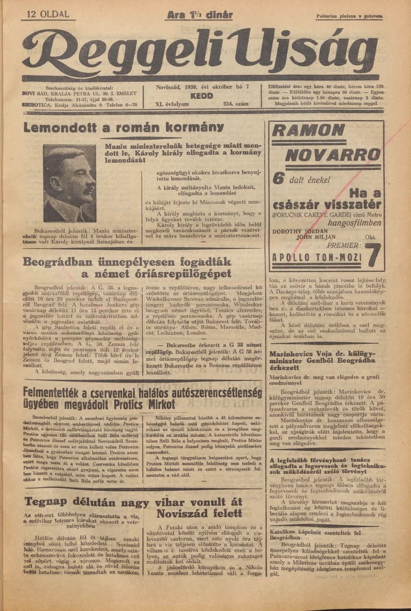 Reggeli Újság, 11. évf. 1930. október 7. 234. sz.
