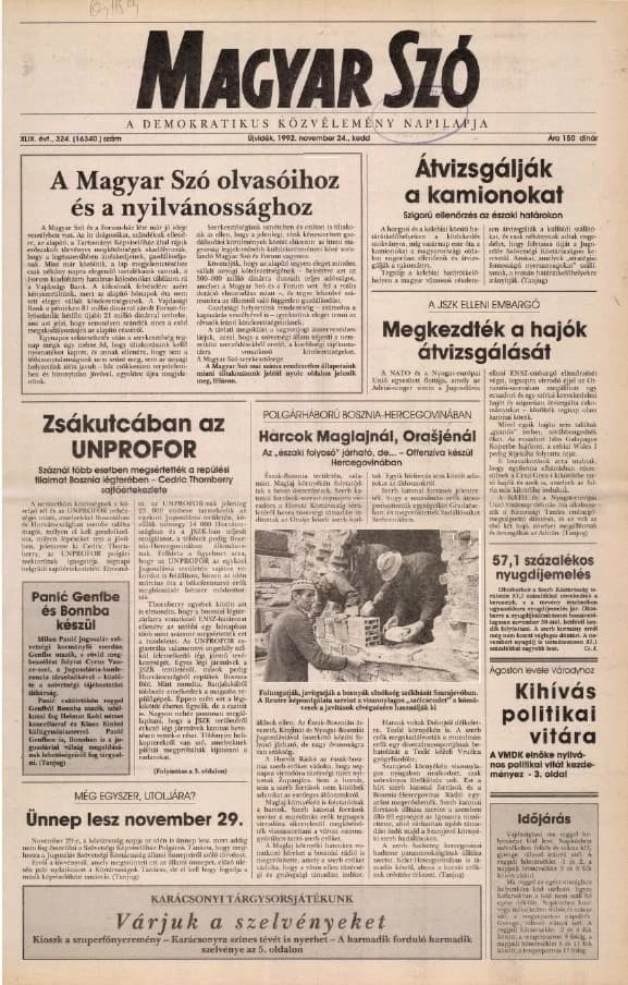 Magyar Szó, 49. évf. 1992. november 24. 324. sz. 1–8. oldal