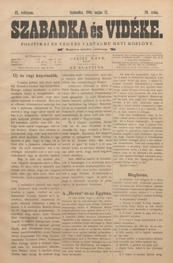 Szabadka és vidéke II, 9. évf. 1901. május 12. 20. sz.