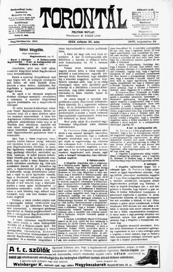 Torontál, 39. évf. 1910. augusztus 29. 195. sz.