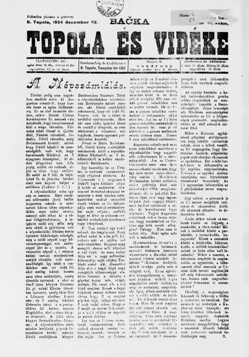 Bačka Topola és Vidéke, 11. évf. 1934. december 23. 51. sz.