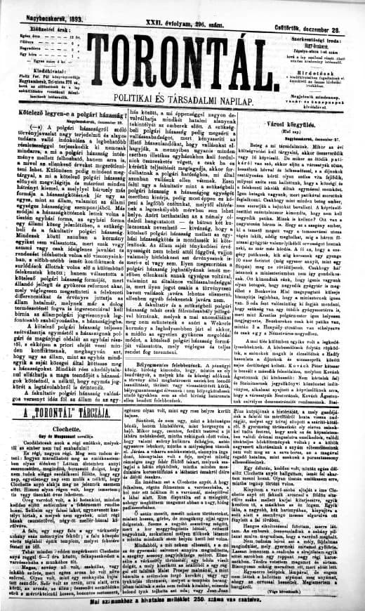 Torontál, 22. évf. 1893. december 28. 296. sz.
