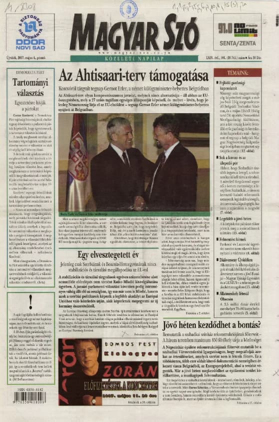 Magyar Szó, 64. évf. 2007. május 4. 101. sz. 1–20. oldal