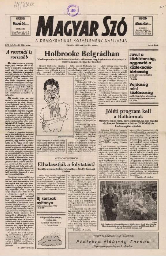 Magyar Szó, 56. évf. 1999. március 10. 54. sz. 1–16. oldal