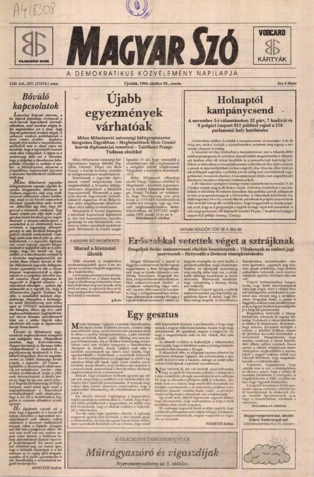 Magyar Szó, 53. évf. 1996. október 30. 257. sz. 1–16. oldal