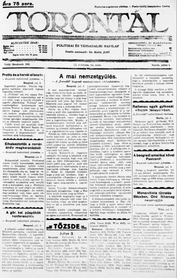 Torontál, 51. évf. 1922. július 5. 145. sz.
