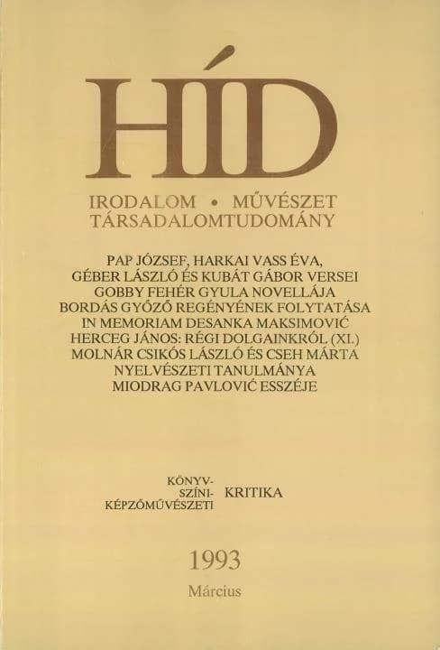 Híd, 57. évf. 1993. március. 3. sz. 113–196. oldal