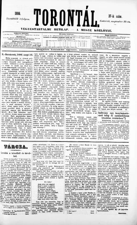 Torontál, 15. évf. 1886. szeptember 16. 37. sz.