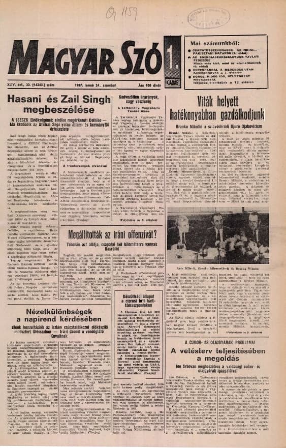 Magyar Szó, 44. évf. 1987. január 24. 22. sz. 1–24. oldal