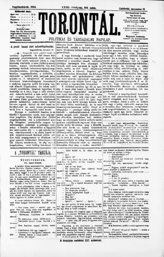 Torontál, 23. évf. 1894. december 13. 285. sz.