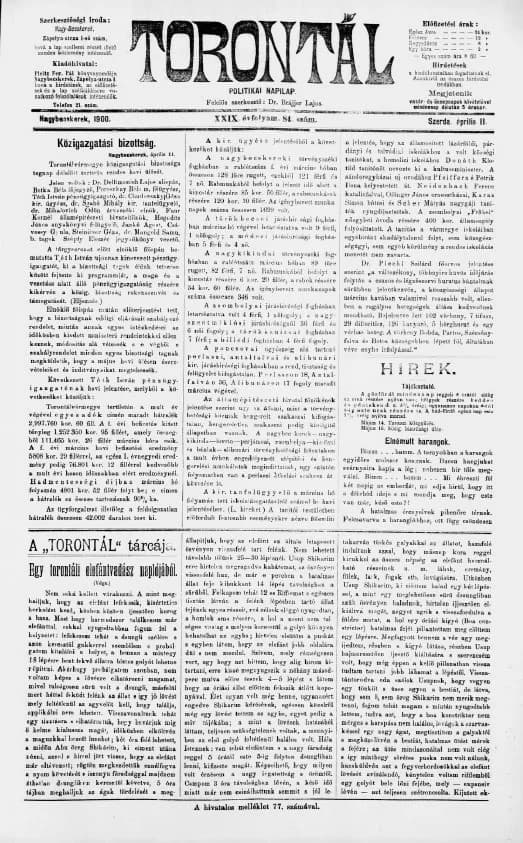 Torontál, 29. évf. 1900. április 11. 84. sz.