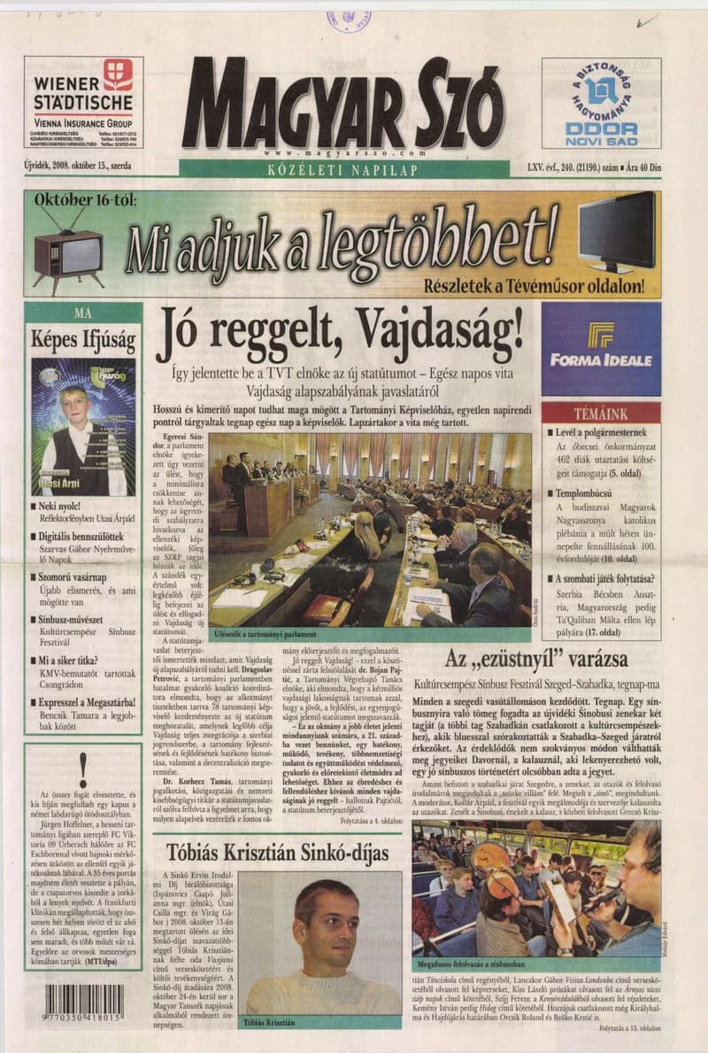 Magyar Szó, 65. évf. 2008. október 15. 240. sz. 1–20. oldal