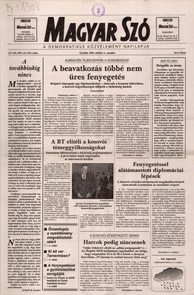 Magyar Szó, 55. évf. 1998. október 3. 236. sz. 1–16. oldal