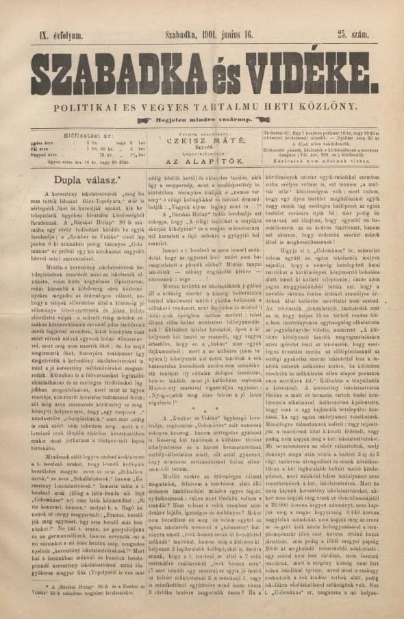 Szabadka és vidéke II, 9. évf. 1901. június 16. 25. sz.